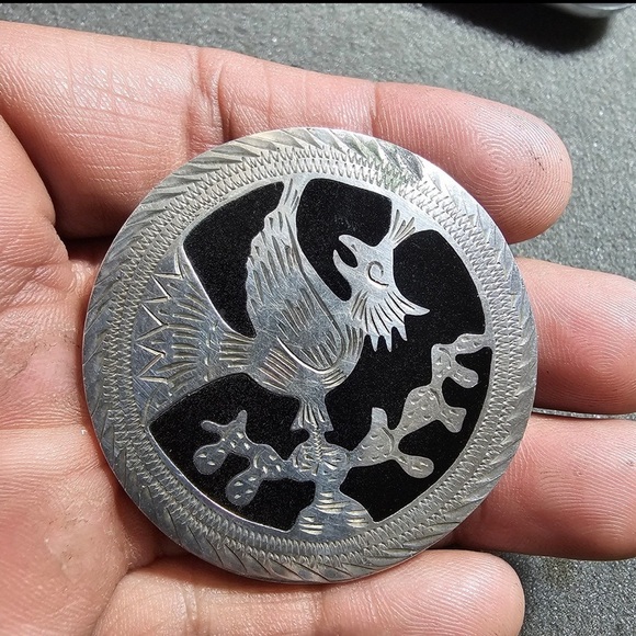 Vintage RAG Signed Mexico Sterling Silver 925 Aguila Real On Cactus Round Brooch - Picture 1 of 10